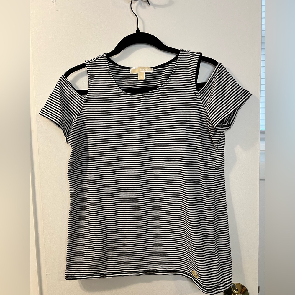 Michael Kors Black and White Striped Top